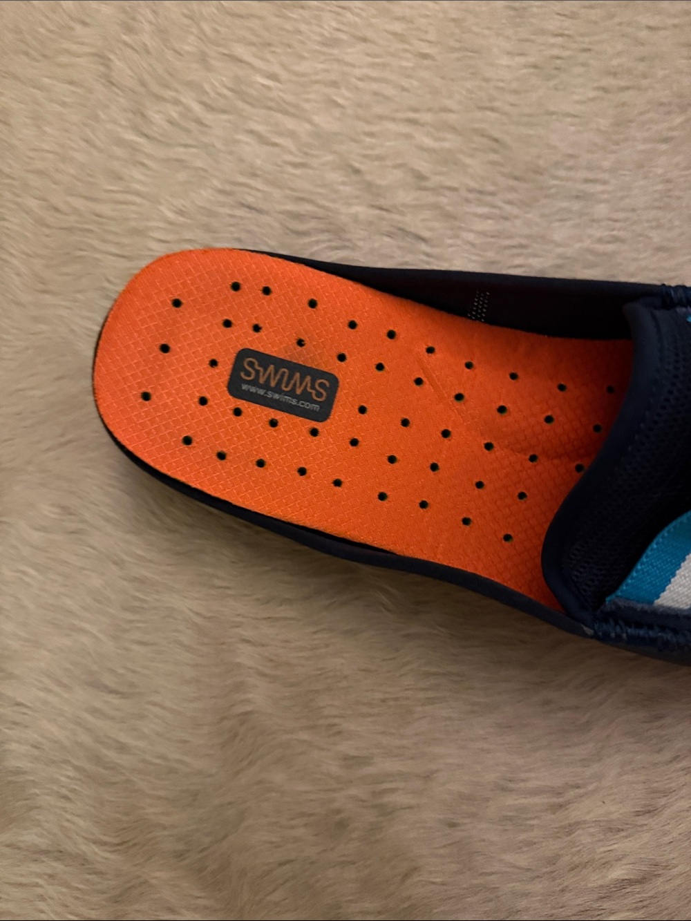 Swims Navy Slip-On Loafers with Blue & White Stripe and Orange Insole - Picture 2 of 3